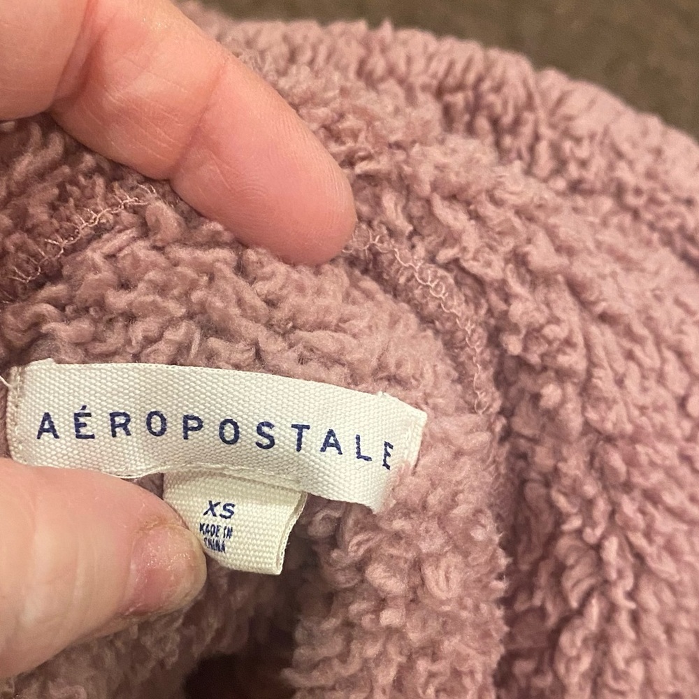 EUC Aeropostale XS Pink fleece Sherpa top hoodie pullover pocket warm comfy - Picture 2 of 4